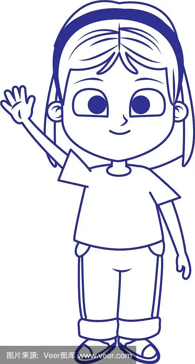 可爱的,挥手,女孩,扁平化设计,概念