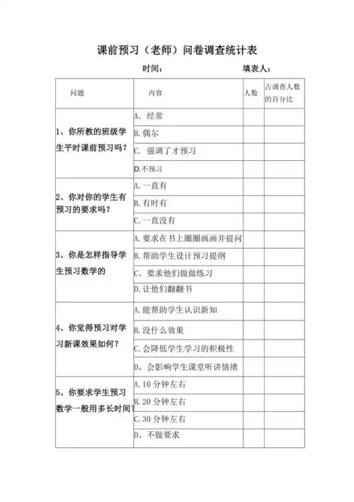 老师调查问卷统计表