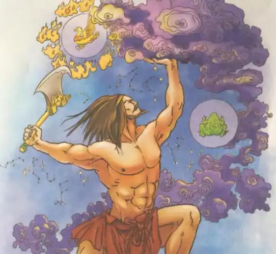 天地还没有分开,宇宙是一片混沌,像一个鸡子一般,巨人盘古,就生在这个