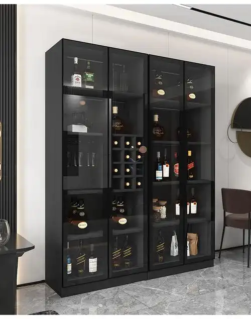 轻奢酒柜靠墙小型现代简约客厅家用玻璃门展示柜餐边柜冰箱一体柜双门