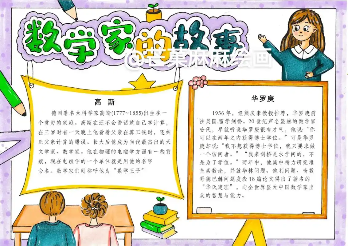 五年级上数学家的故事手抄报-71/有线稿.需要线稿请看主页简 - 抖音