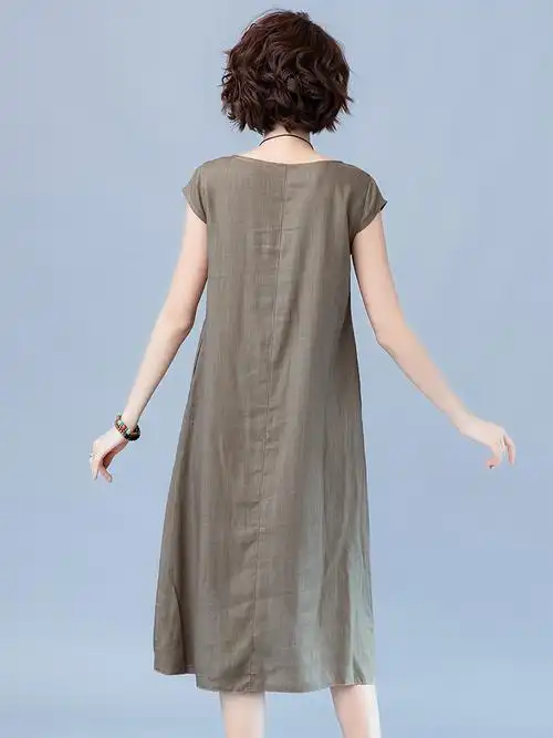 夏季棉麻连衣裙2021新款夏亚麻减龄中年过膝长款宽松显瘦洋气长裙