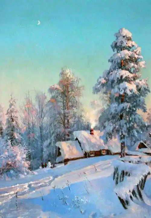 俄罗斯画家笔下的冬日雪景,每一笔都是细节_光影_场景_色彩