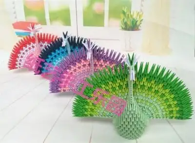 三角插折纸儿童手工制作幼儿园创意益智立体益智材料包diy孔雀.