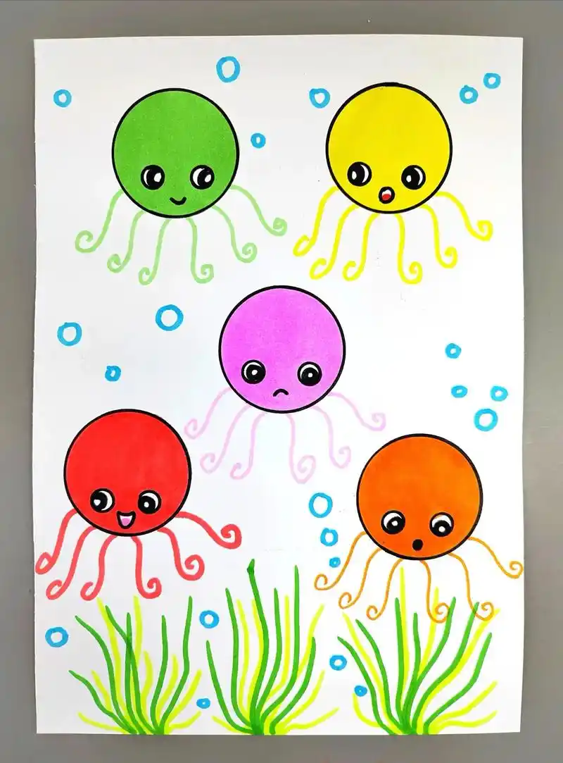 教你用圆形画可爱的小章鱼,简单易学,快来试试吧#图文伙伴计划 - 抖音