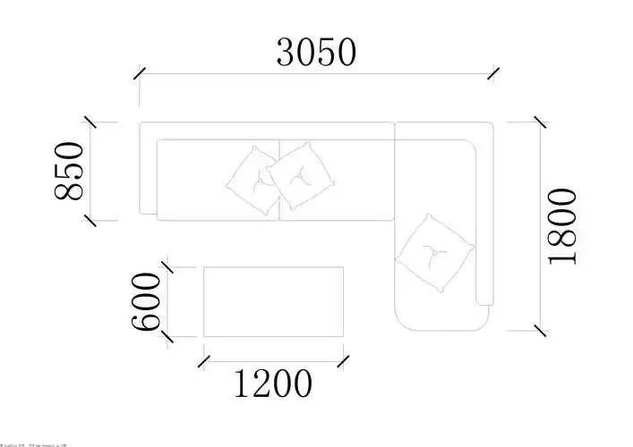 cad室内转角沙发如何绘制尺寸?