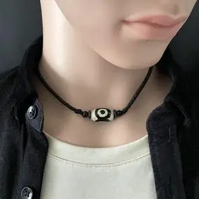 天珠项链横穿男锁骨链禁欲男士玉石小众简约装饰百搭配饰短款复古