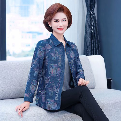 全棉衬衫50-60岁秋装妈妈装长袖薄外套中老年女装纯棉衬衣开衫女