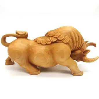 柏木铜钱牛 规格13×6×5cm 摆饰摆件手把件客厅玄关装饰工艺品