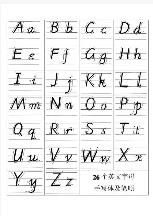 26个英文字母印刷体与手写体(附笔顺)对照表