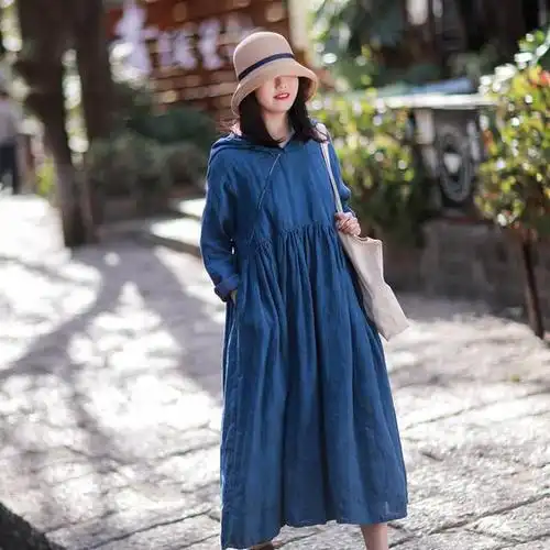 气质棉麻连衣裙,很衬你的文艺复古风格