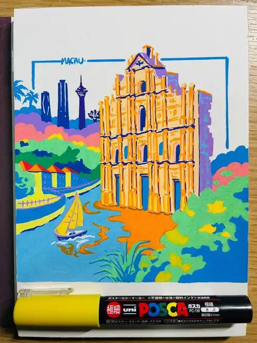 每日一画澳门大三巴丙烯马克笔含步骤