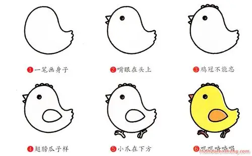 简笔画小鸡分步骤详解 彩色小鸡简笔画法_动物简笔画