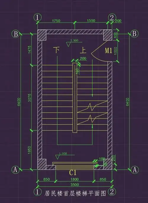 📏接着,画出楼梯的扶手,通常与楼梯宽度一致,这里用1550mm