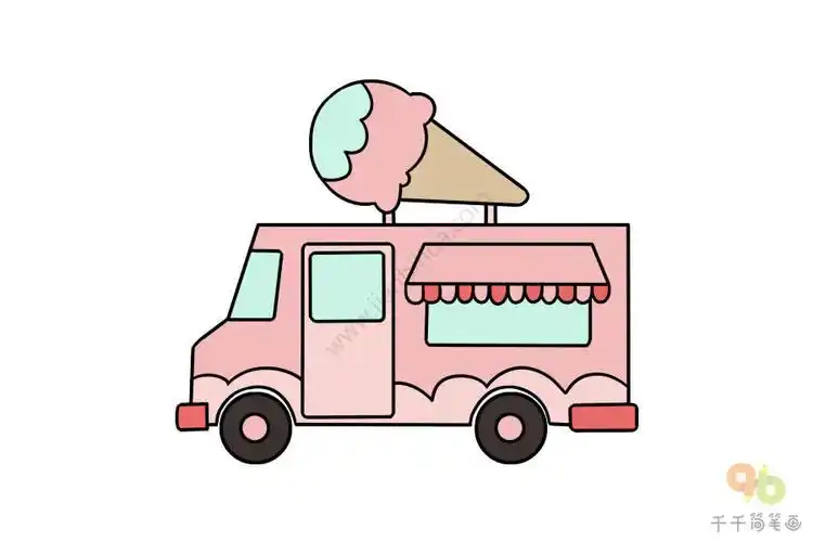 儿童学画移动冰激凌车简笔画