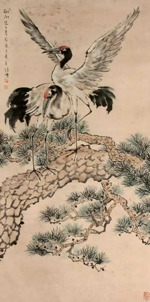 《松鹤延年图》国画