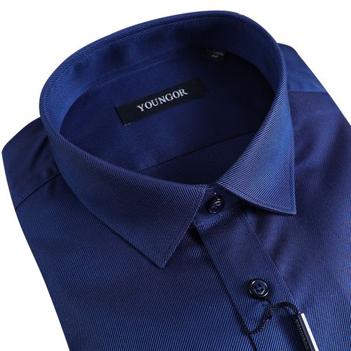 雅戈尔正品男春秋款纯棉深蓝修身长袖衬衫yldp11617ffy