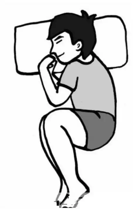 "龟息眠":侧卧,睡觉时上身略微含胸,右腿微弯在下,左腿蜷曲在上,膝盖
