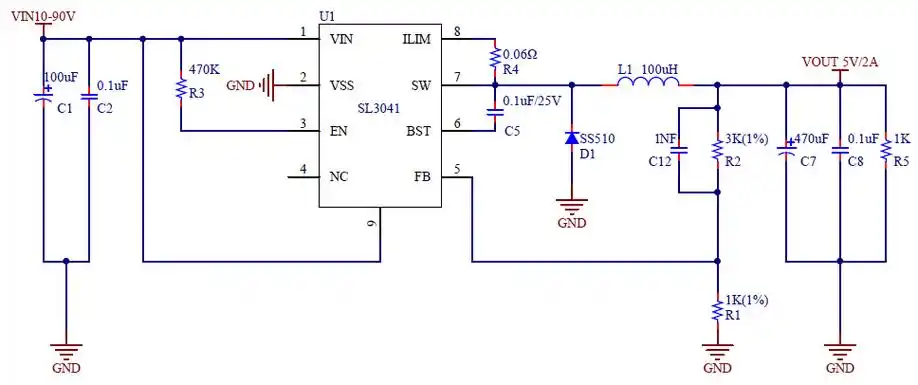 48v转15v,48v转12v,48v转24v高效率降压恒压芯片sl3041电路简单_应用