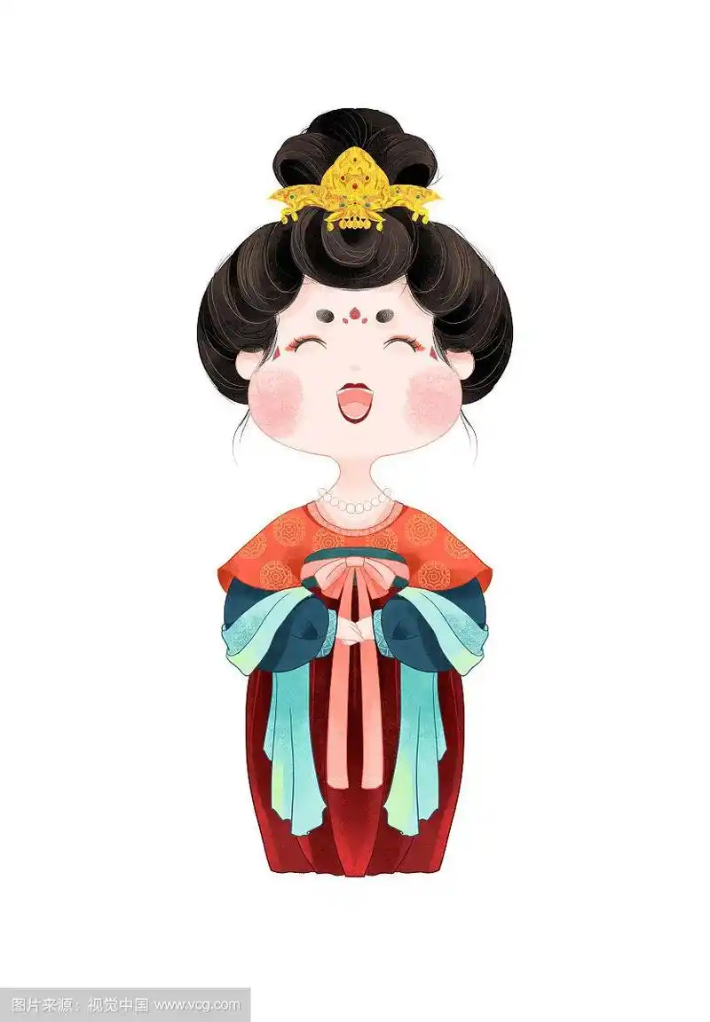 古风唐朝微笑胖美人宫女侍女手绘插画3