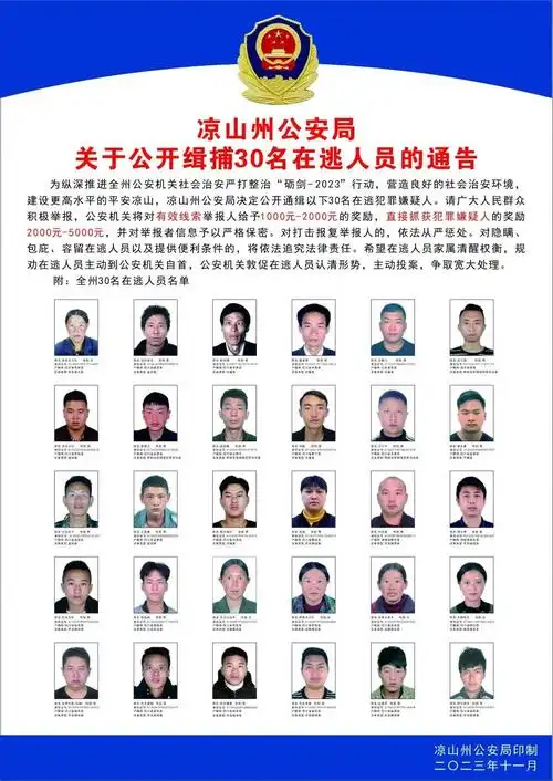 四川凉山警方公开追缉30名在逃人员,其中4人涉毒品犯罪-西秦会馆