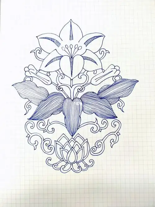卷草百合花纹样