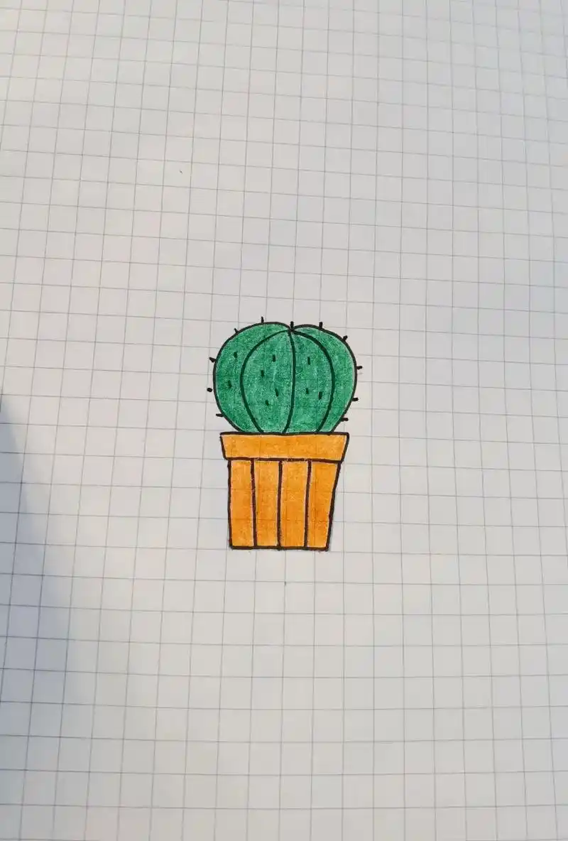 画仙人球用到了直线和曲线,不难,你也画一个吧! - 抖音