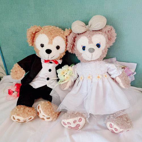 压床娃娃一对结婚婚房床上达菲雪莉情侣熊摆件礼物毛绒布艺类玩具