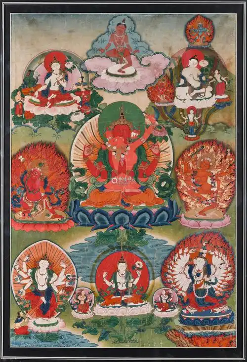 18世纪 大悲胜海红观音唐卡