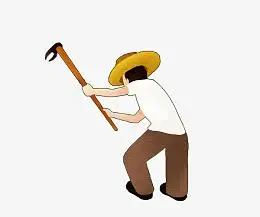 手绘插画拿着锄头干活的农民