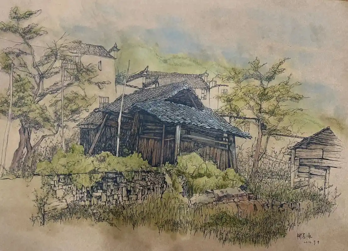 江西婺源.#风景写生 #美术鉴赏 #钢笔画速写 #风景画 # - 抖音