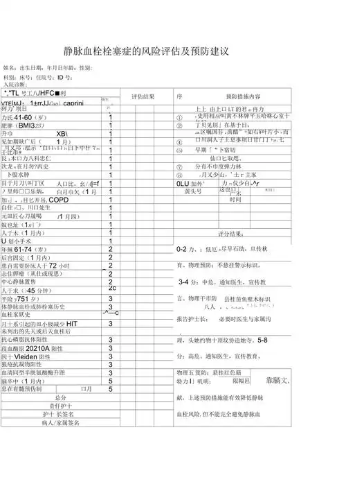 vte预防评分表中文版
