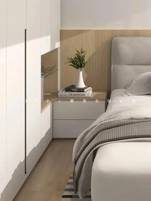 原木风卧室衣柜床头柜一体有点好用在身上