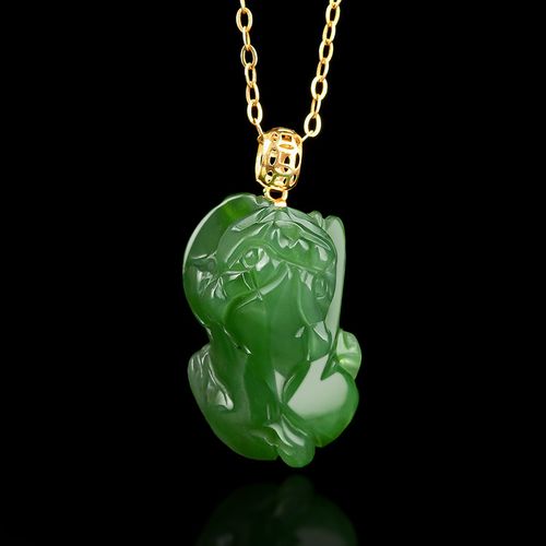 天然和田玉碧玉小貔貅玉石18k金镶嵌吊坠皮丘挂件男士项链女款