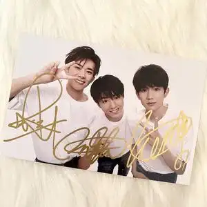 (保真)tfboys 王俊凯王源易烊千玺亲笔签名照 无仿无印