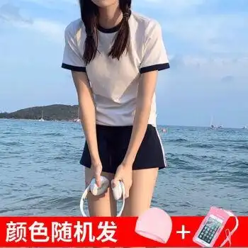 游泳衣女保守日系泳衣女学生遮肚显减吊带温泉泳装紧身露背女士连体
