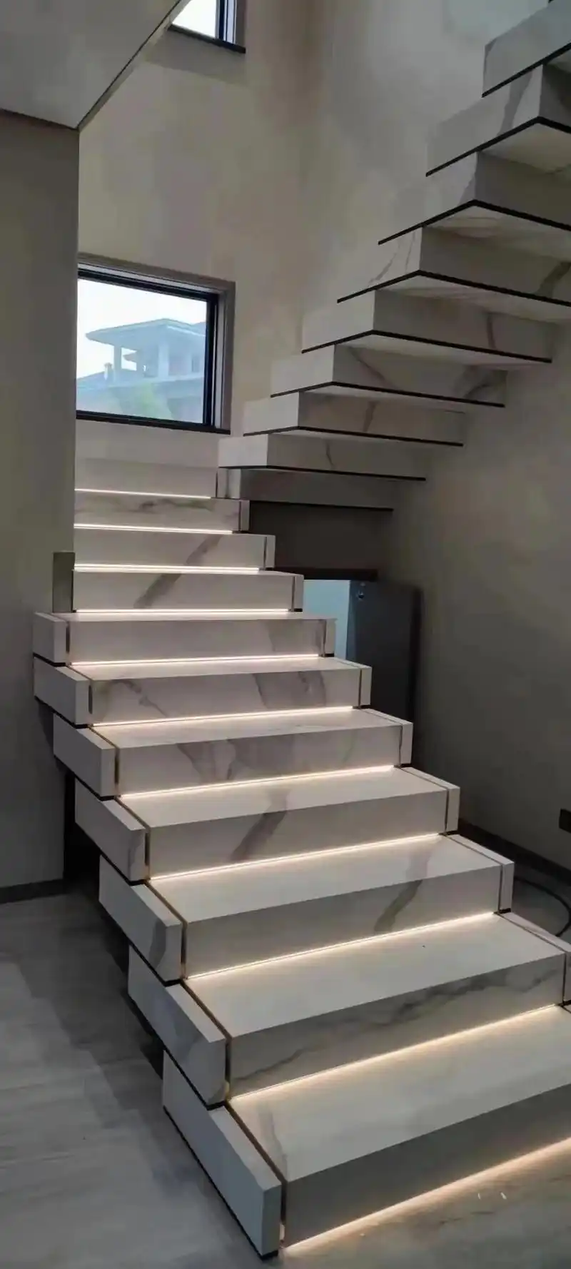 上海岩板全屋整装网红岩板悬浮楼梯效果展示上海邦大岩板批发加工