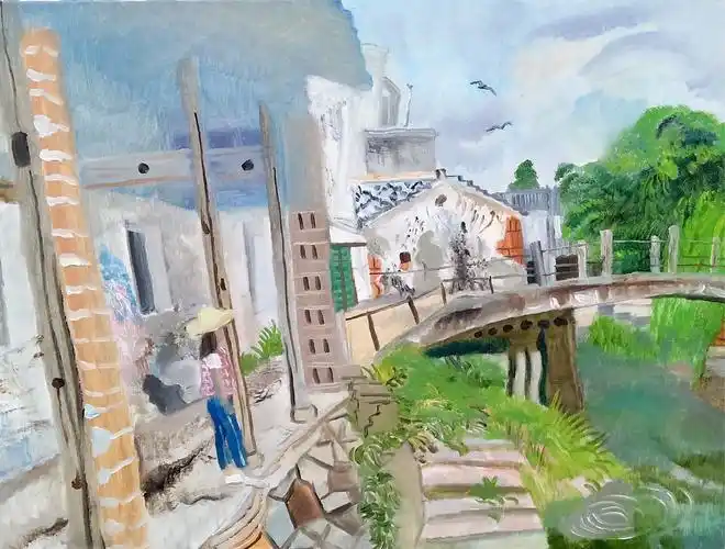 《清晨的潞村一景》 60x80cm 张新权