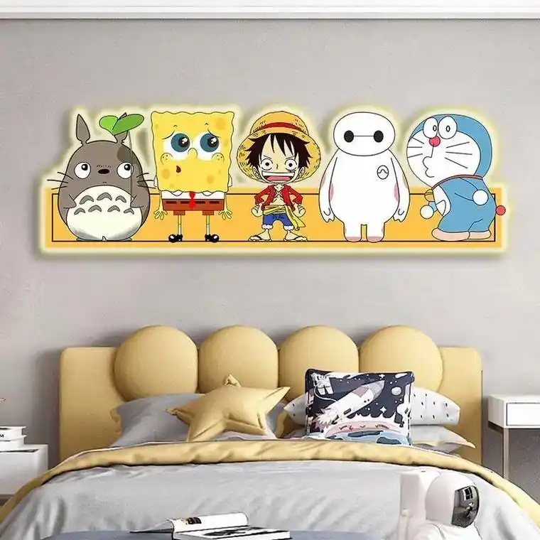 儿童房装饰画卡通动漫人物led氛围灯画.男孩女孩房间床头发光 - 抖音