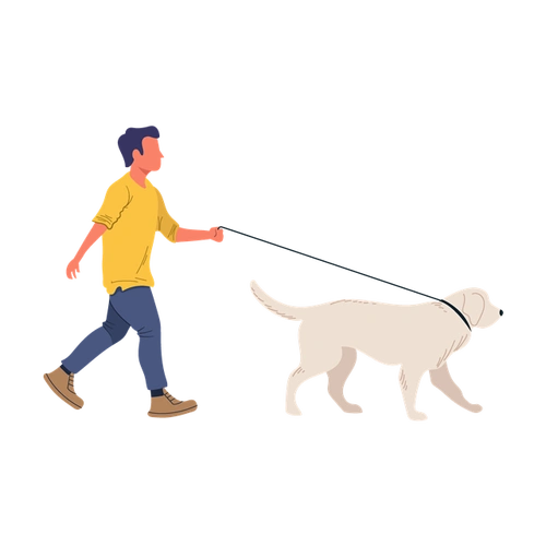 男孩牵狗卡通图片