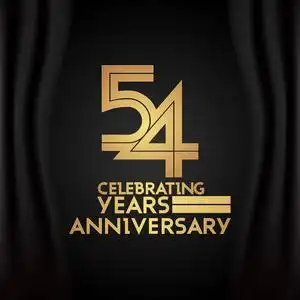 54年周年纪念标识与金黄多线性数字, 矢量例证在黑背景照片