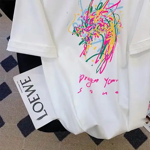 【230克纯棉精梳紧密】落肩款潮牌宽松印花纯棉短袖t恤女 - 17网