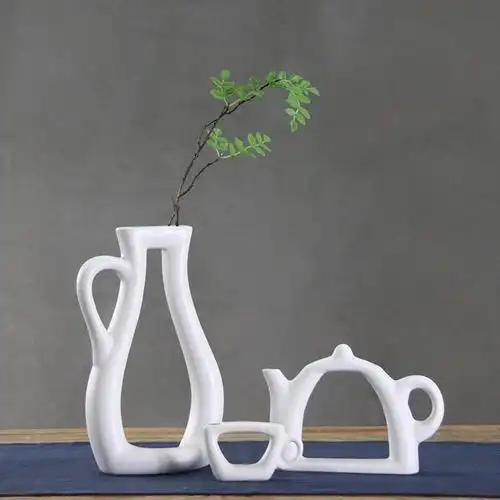 大相莲花创意陶瓷花瓶 白色花器家居客厅装饰