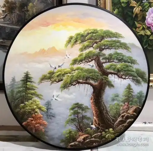 美协韦军 精品油画 迎客松 尺寸直径约80x80厘米_韦军_孔夫子旧书网