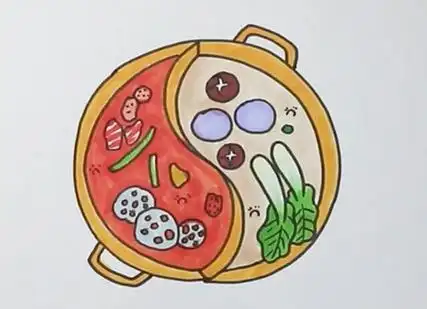 彩色美味火锅简笔画怎么画带配菜火锅简笔画步骤教程