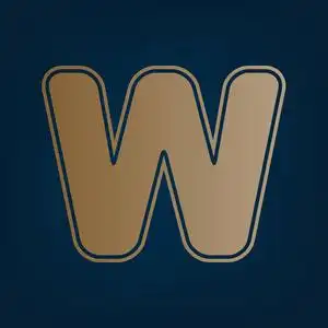 字母w标志设计模板元素. 矢量. 黑色青色背景下的金色图标和边框.照片