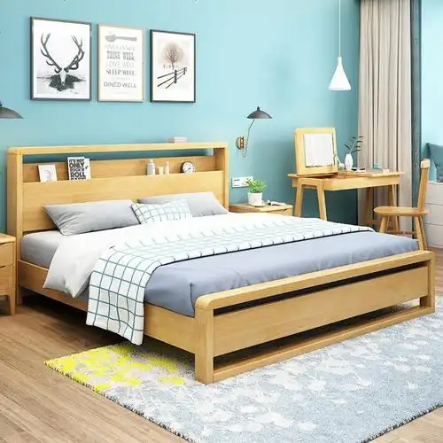 现代简约北欧风格实木床15米单人床18米主卧双人床高箱储物床