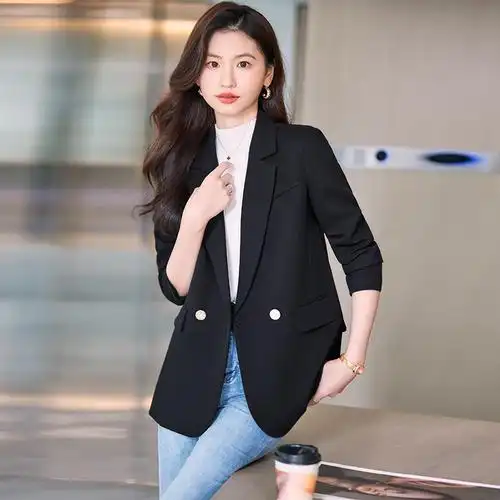 秋冬新款职业装女士套装时尚短款收腰气质后开叉小西装网红小西服