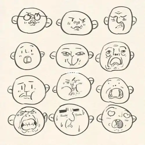 画是十二个圈圈做十二个搞怪表情 简笔画