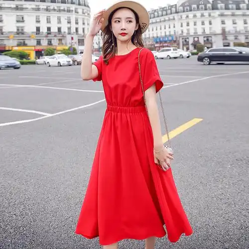 红裙子女夏天新娘回门衣服结婚敬酒服红色订婚晚礼服中长款连衣裙